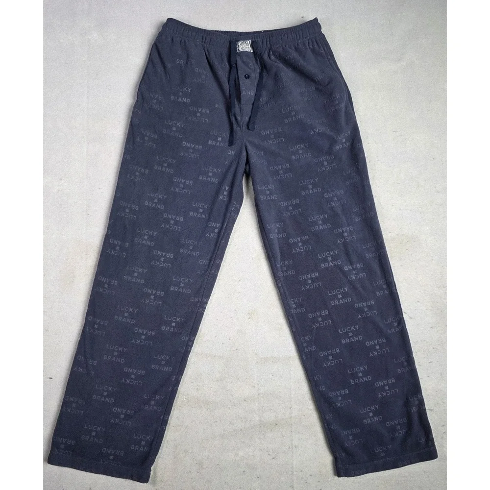 Lucky Brand Mens Fleece Pajama Pants MEDIUM Drawstring Lounge Sleepwear  Navy
